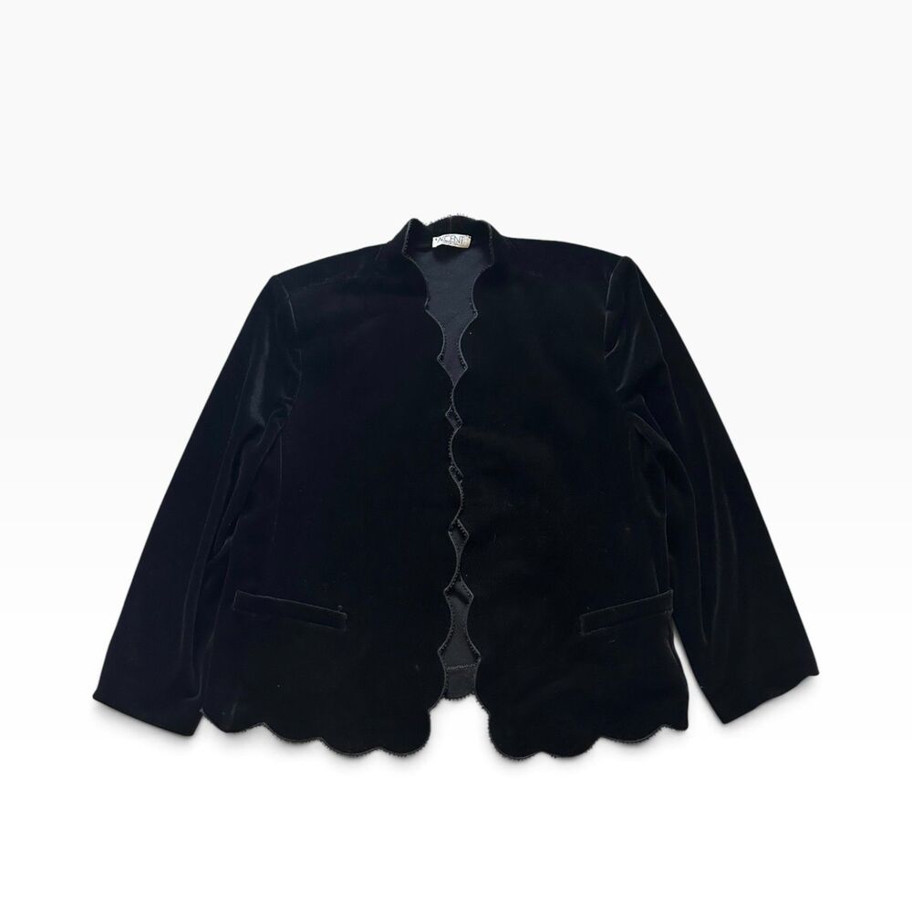 Vintage Velvet Blazer Women's Large Black Artsy Whimsical Retro Hipster Jacket
